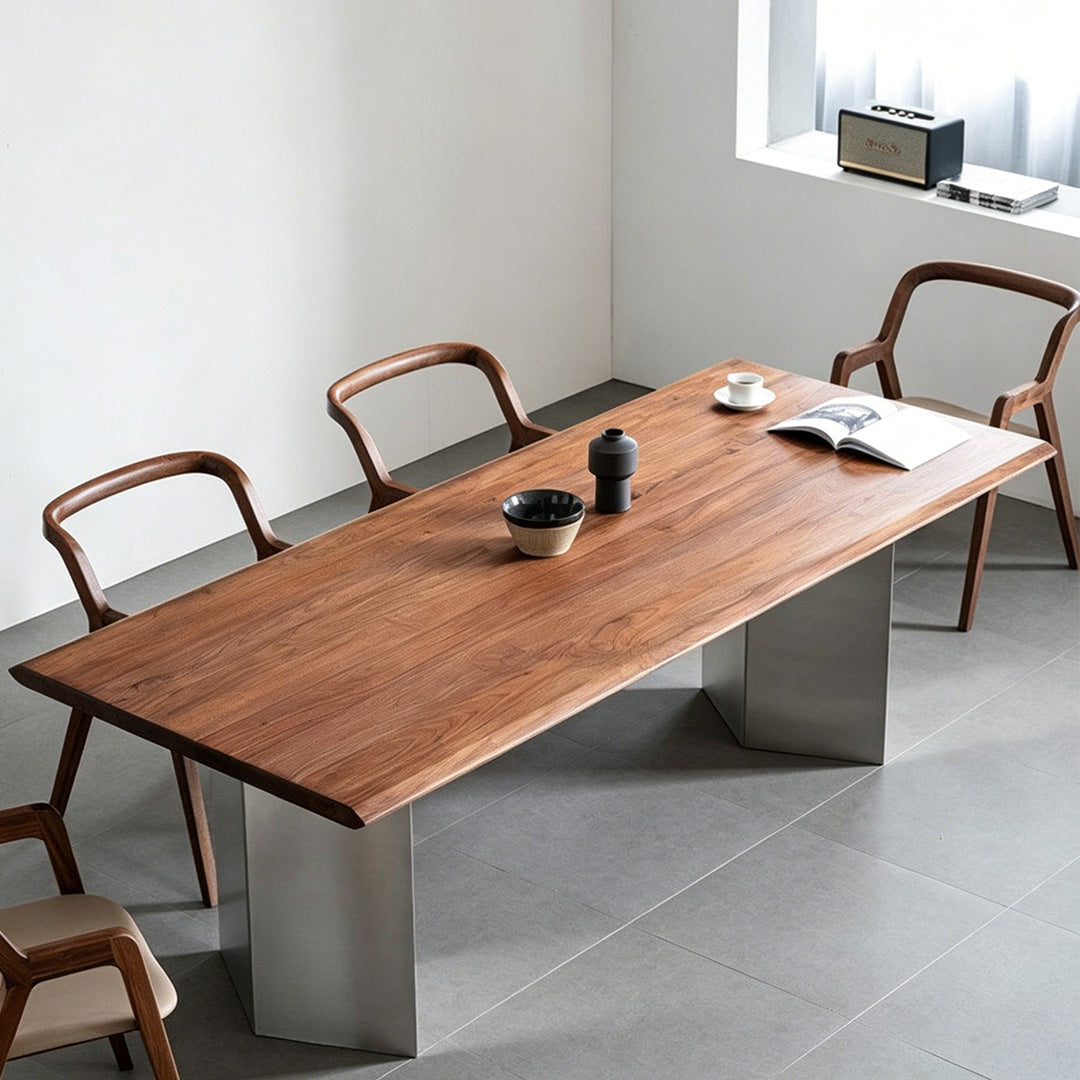 Rhys Walnut Dining Table With Metal Pedestal Base
