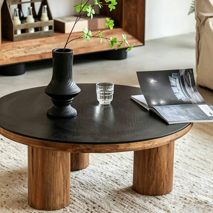 Idris Black And Natural Wood Round Coffee Table