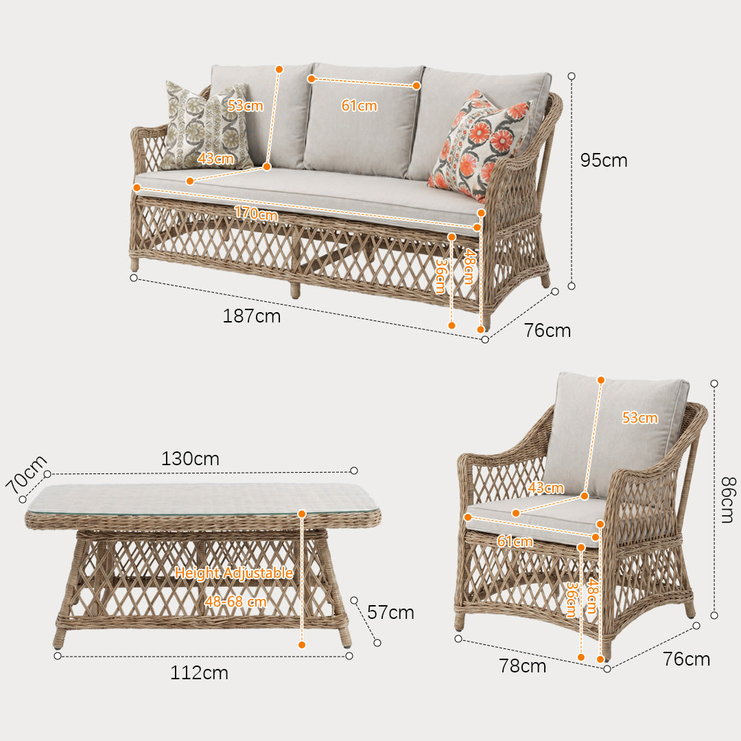Samuel Natural Rattan Outdoor Sofa Set