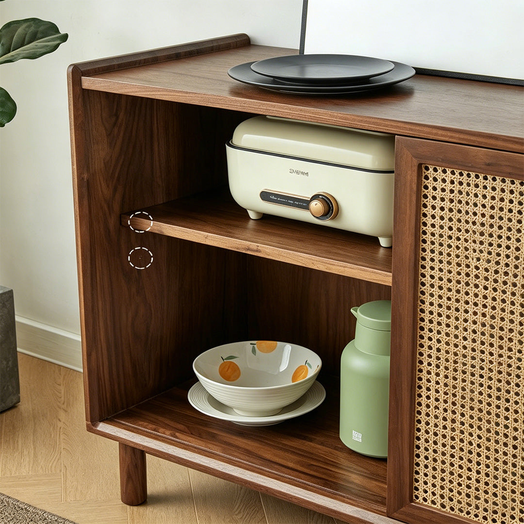 Joshua Walnut Rattan Side Cabinet