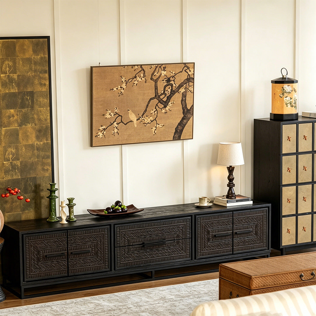 Laurel Black Carved Sideboard