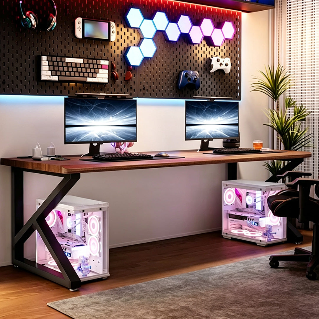 Hayden Walnut Finish Dual Monitor Desk
