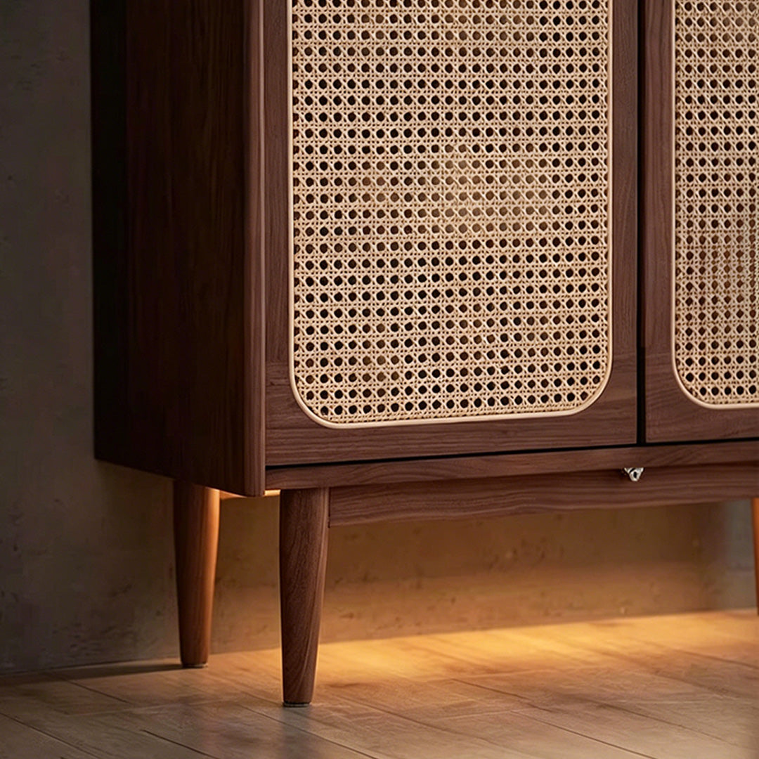 Sebastian Natural Rattan & Walnut Shoe Cabinet