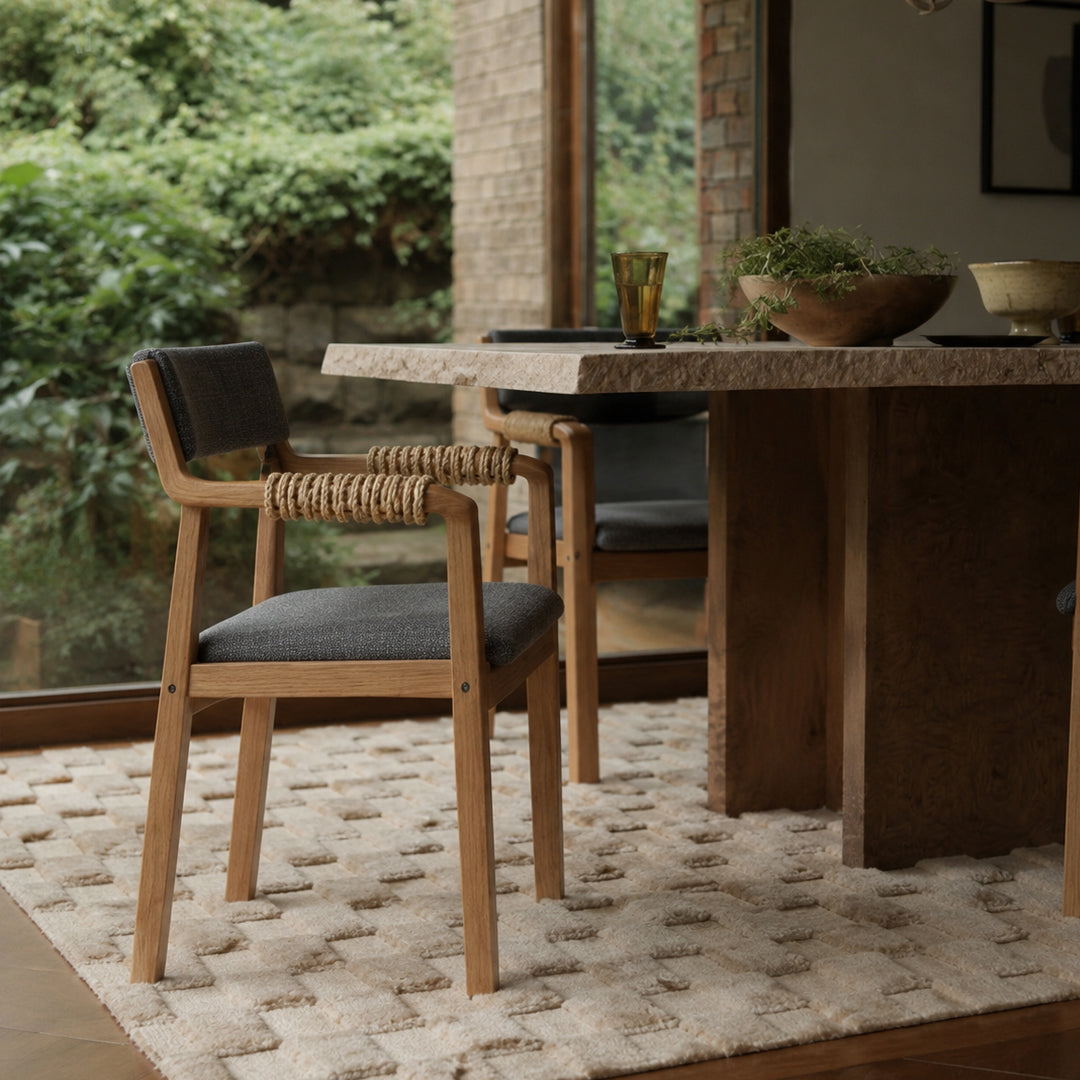 RopeWoven Gray Fabric and Oak Dining Chair,Wood