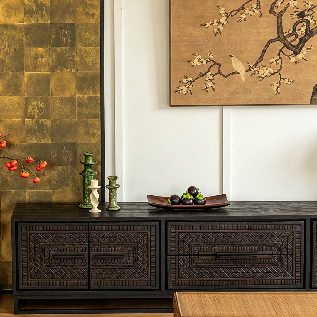 Laurel Black Carved Sideboard