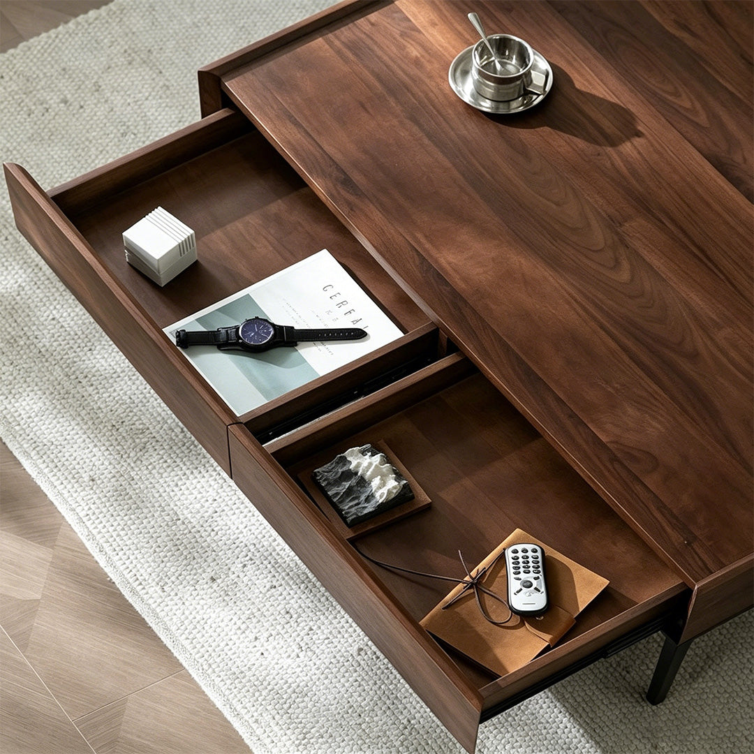 Jesse Walnut Veneer Coffee Table With Black Metal Legs