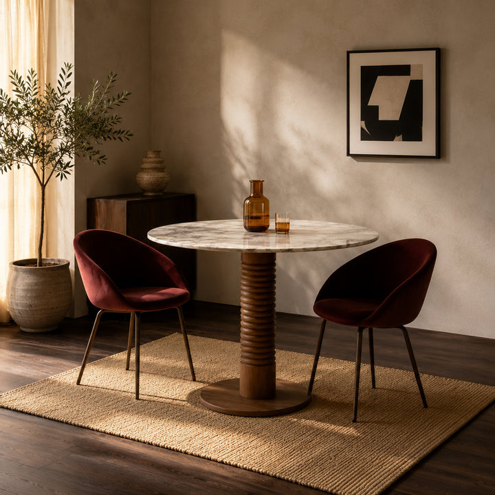 Elara Marble & Walnut Round Dining Table