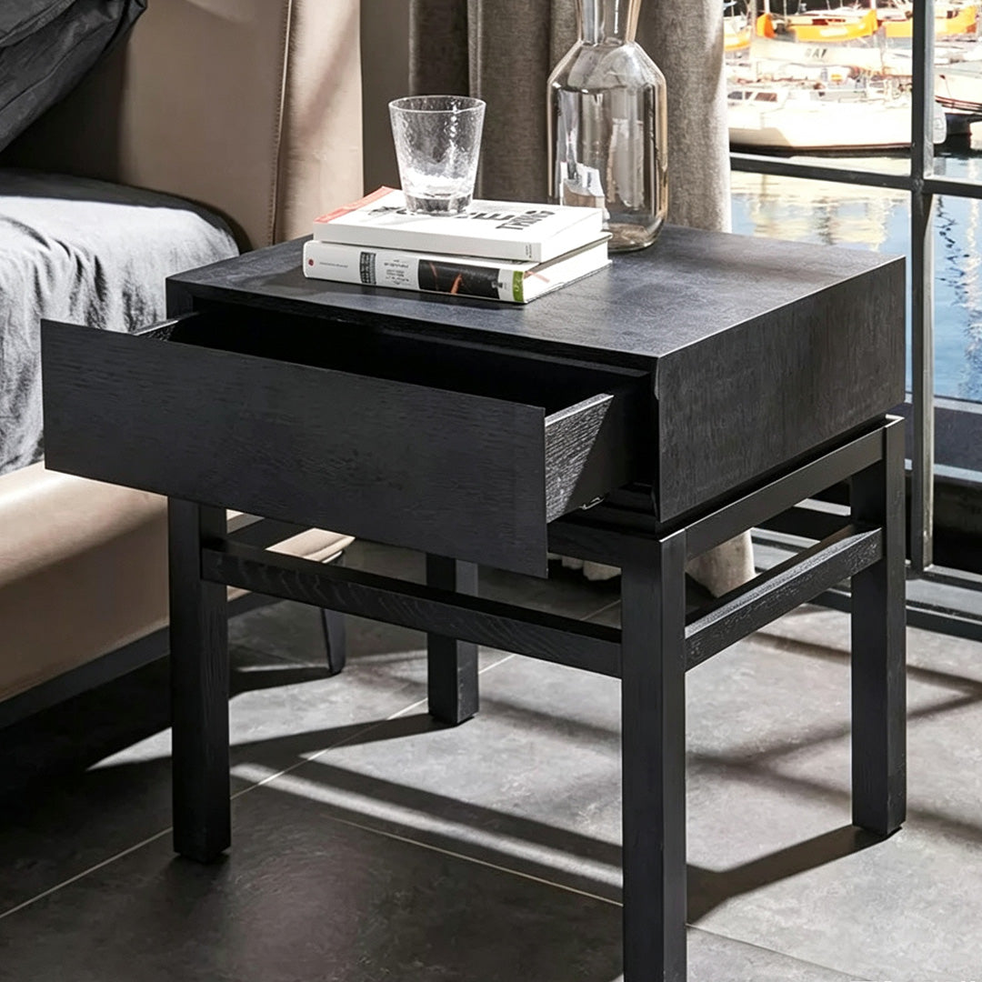 Fabian Black Oak Bedside Table With Drawer