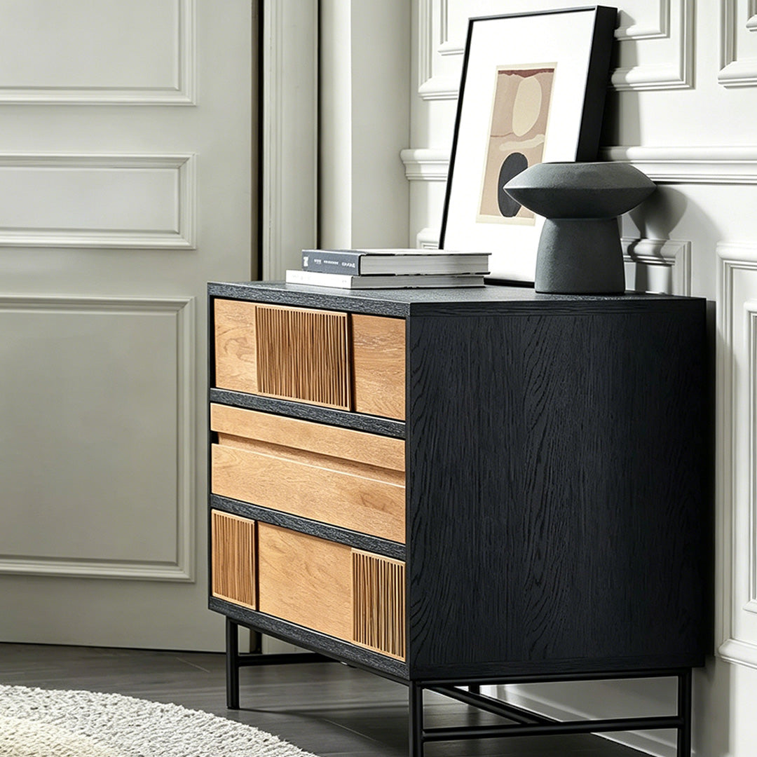 Raymond Black Frame Natural Wood Chest Of Drawers