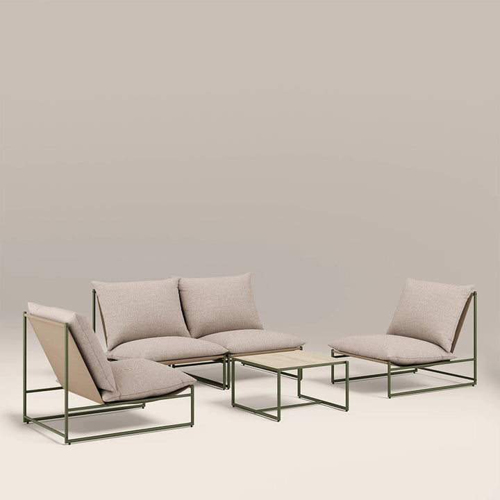 Elara Sage Green Steel Frame Outdoor Lounge Set With Beige Cushions