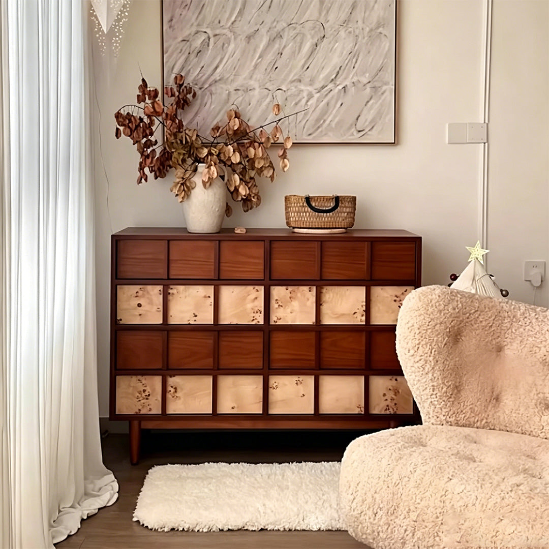 Jasper Walnut Wood Sideboard With Patterned Front Panels