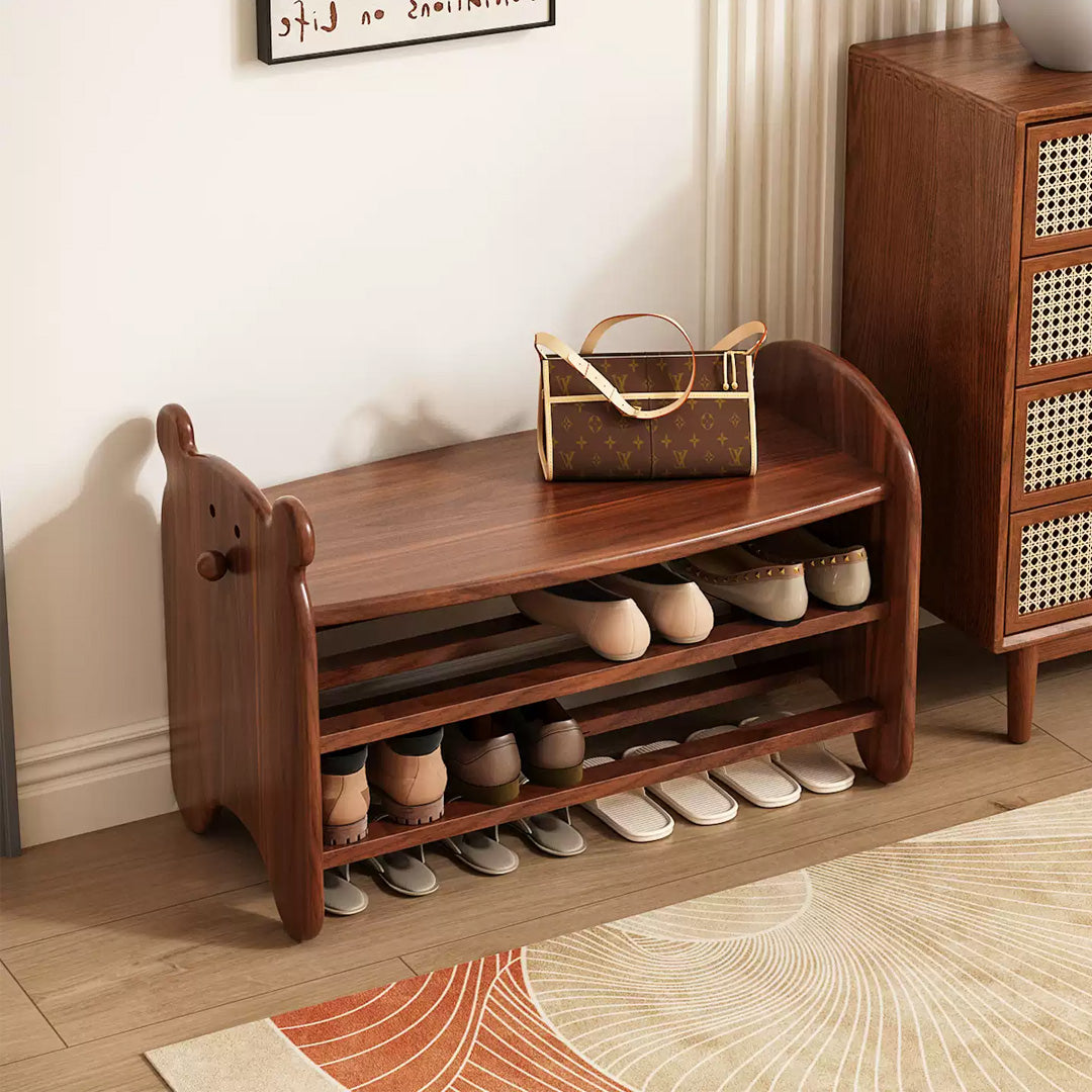 Bramble Walnut Wood 3-Tier Shoe Rack Bench