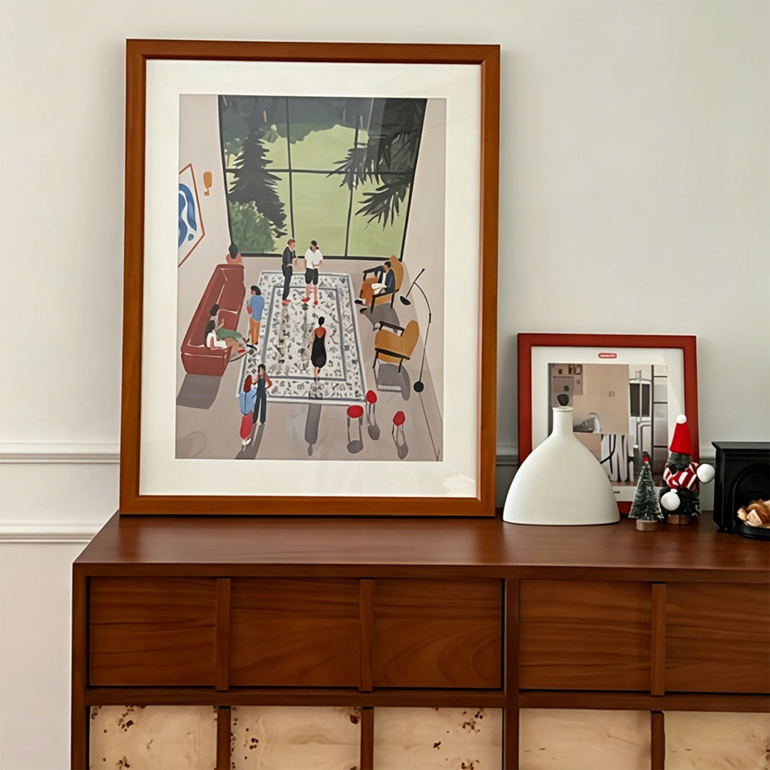 Jasper Walnut Wood Sideboard With Patterned Front Panels
