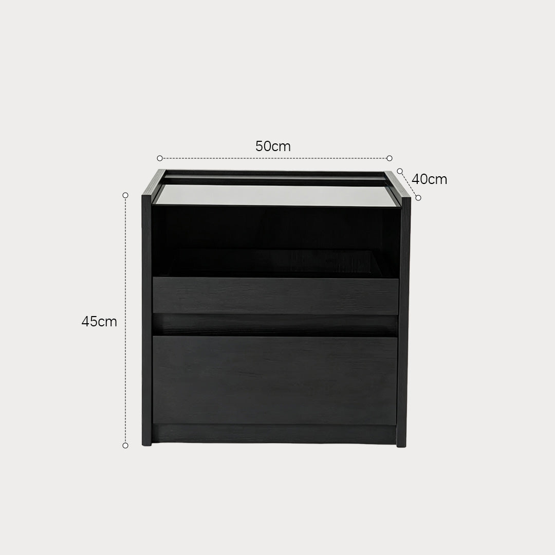 Frank Black Oak Nightstand With Glass Top