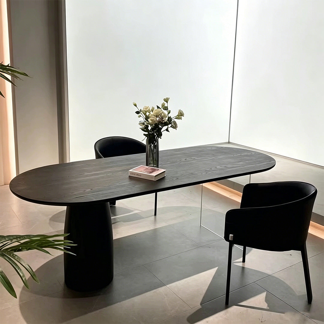 Dallas Black Wood And Glass Oval Dining Table