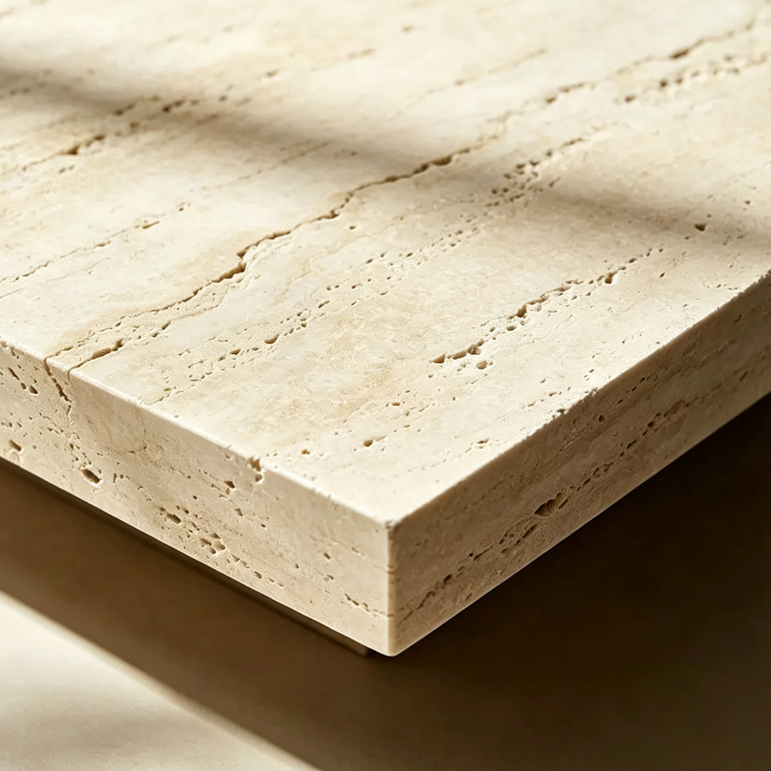 Griffin Beige Travertine & Wood Coffee Table