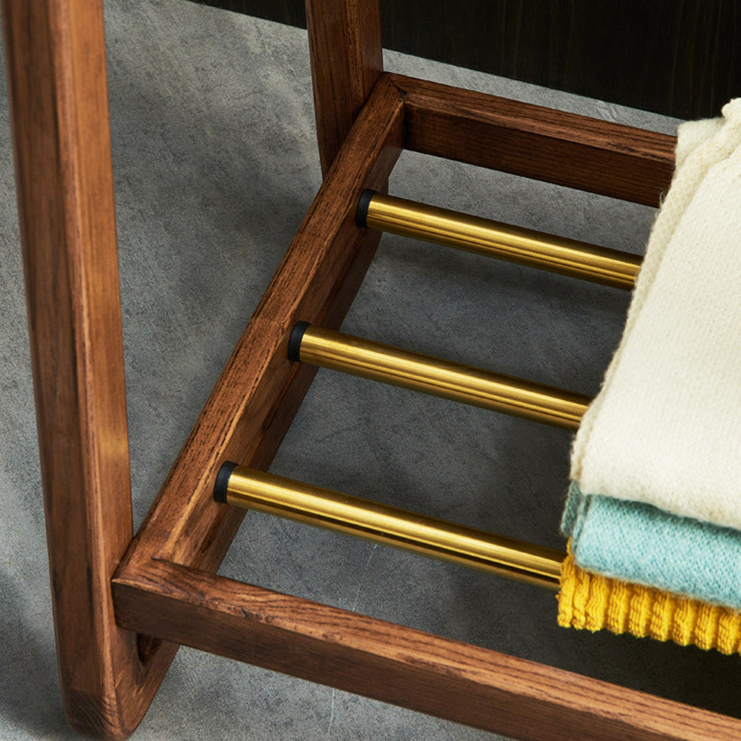 Quentin Walnut And Brass Finish Standing Coat Rack