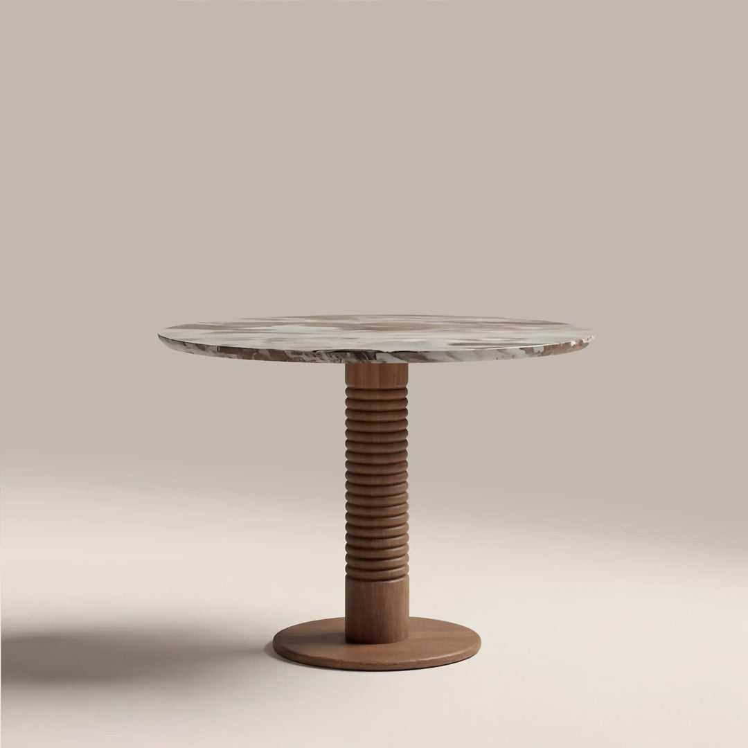 Elara Marble & Walnut Round Dining Table