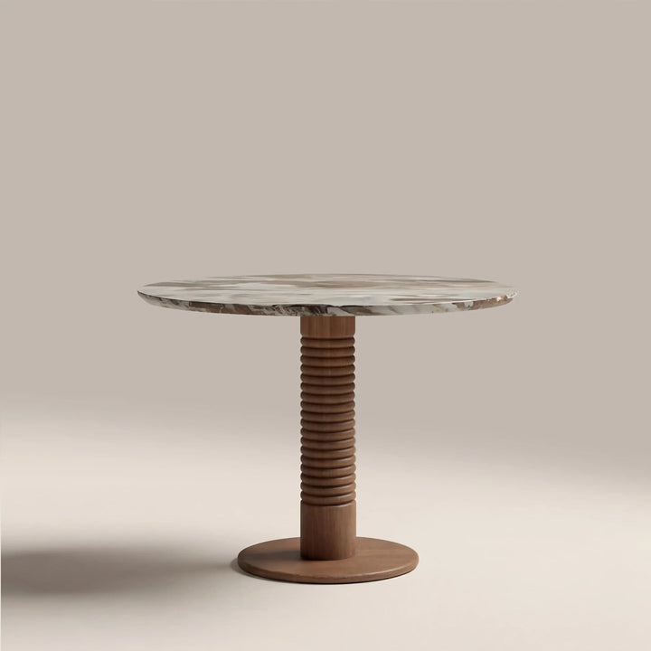 Elara Marble & Walnut Round Dining Table