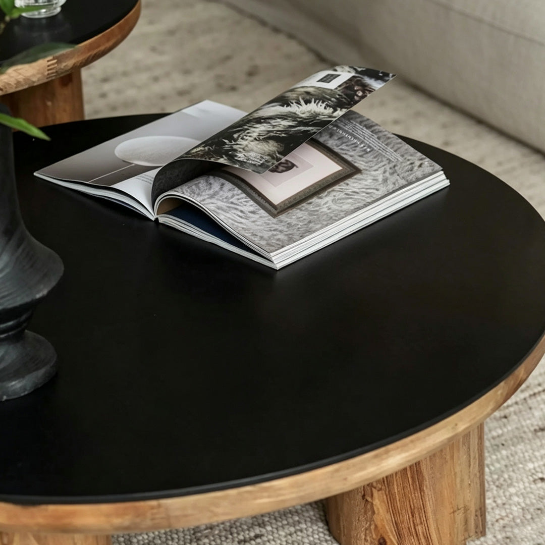 Idris Black And Natural Wood Round Coffee Table