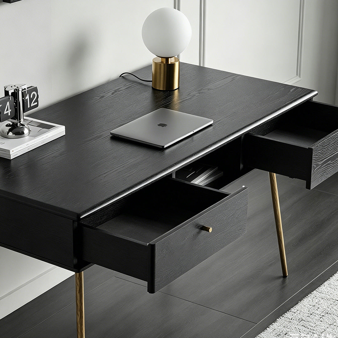 Kenneth Black Oak And Brass Office Desk
