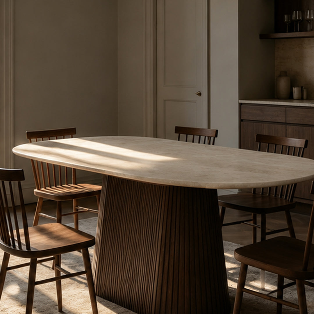 Larkspur Cream Marble Oval Dining Table