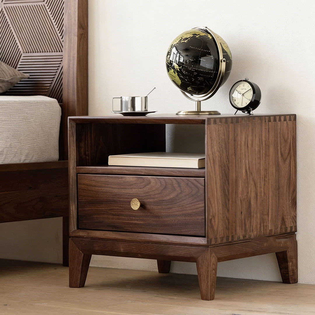 Elowen Walnut Wood Carved Bed Frame