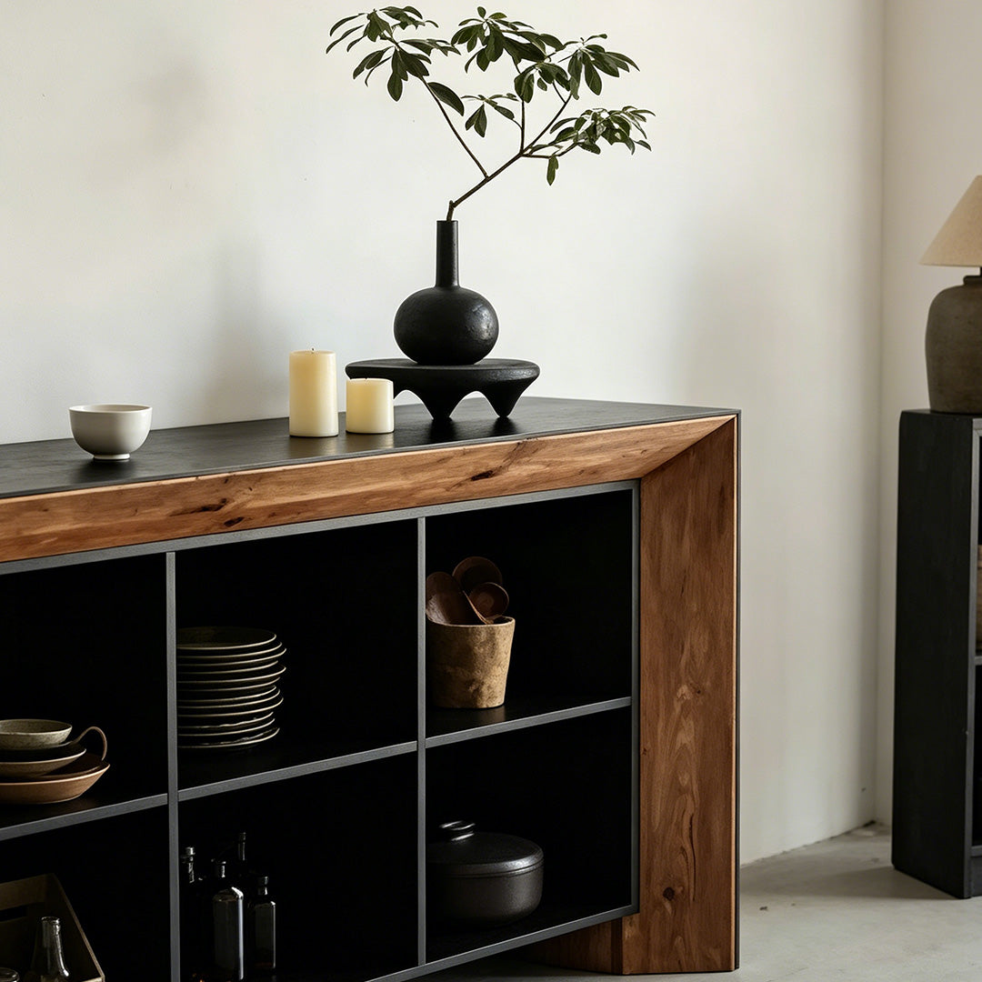 Nathan Black And Natural Wood Open Storage Sideboard