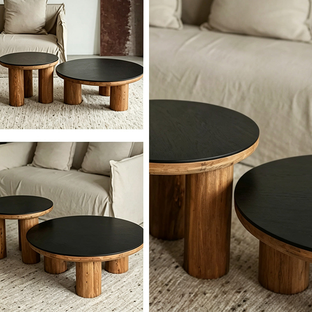 Idris Black And Natural Wood Round Coffee Table