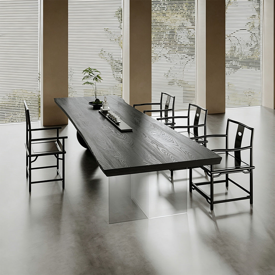 Lance Black Solid Wood Dining Table With Sculptural Bases