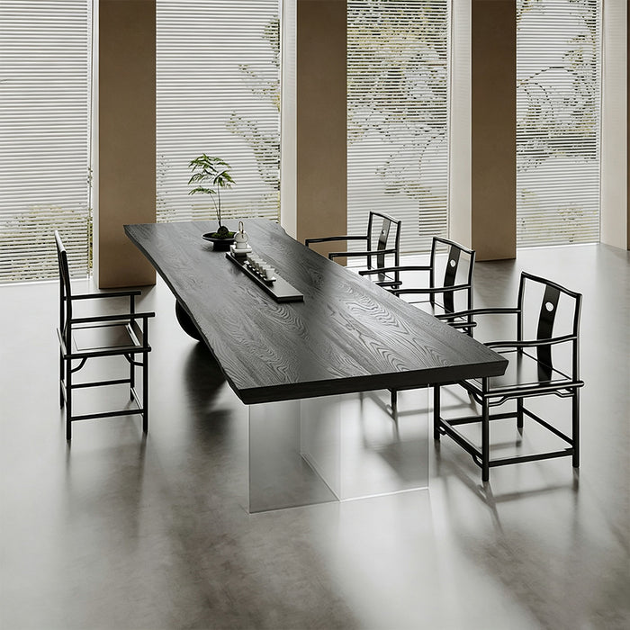Lance Black Solid Wood Dining Table With Sculptural Bases