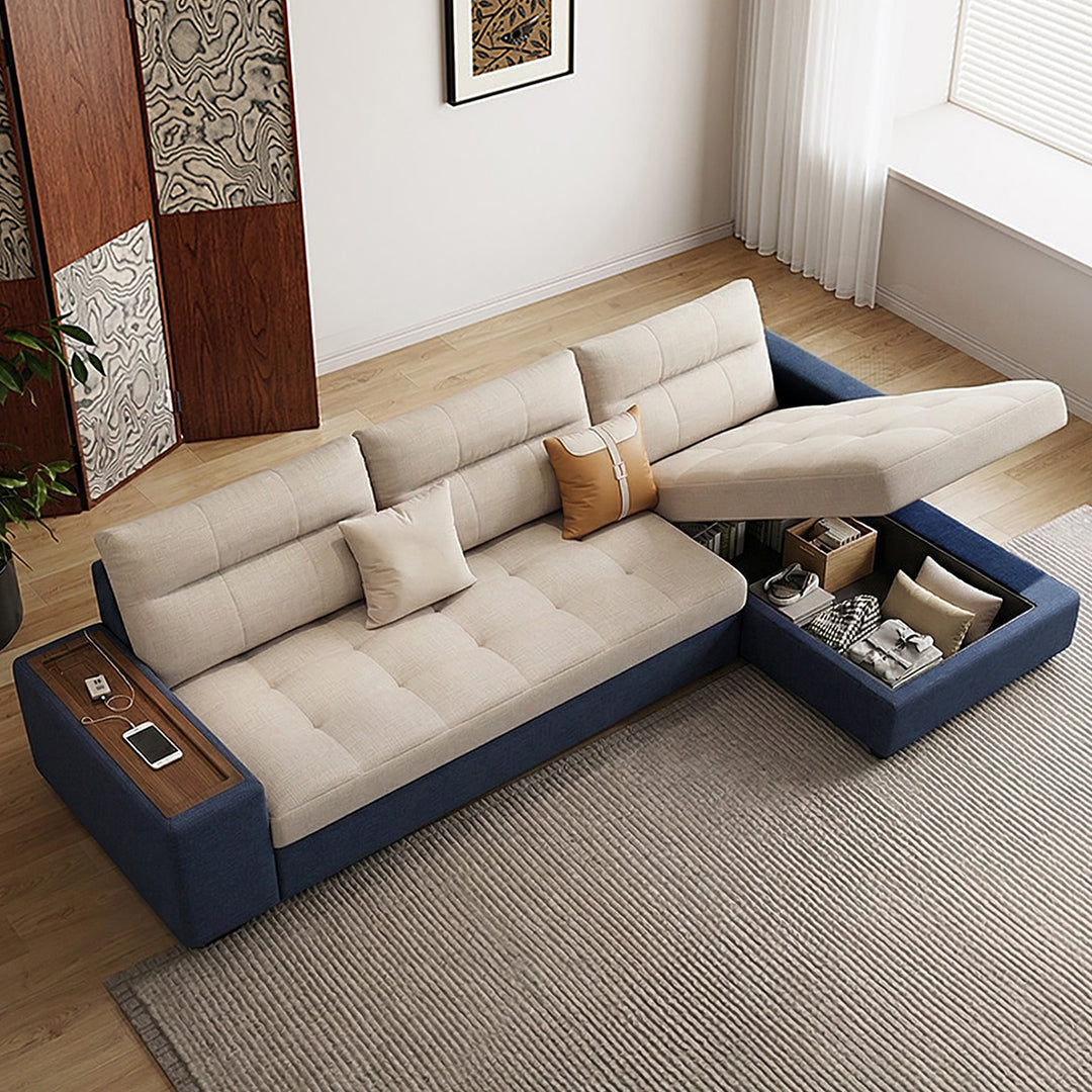 Lobo Sectional Sofa With Storage, Chaise Lounge Sofa Bed, side view of cream colour sofa bed
