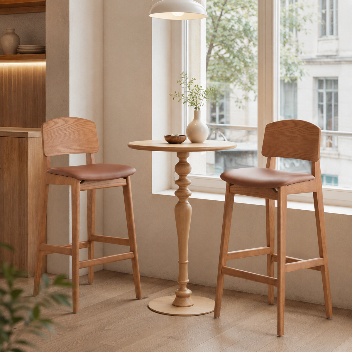 Ergonomic Solid Wood Bar Stool, Comfortable Bar Chair For Kitchen, Cafe And Entertainment Area