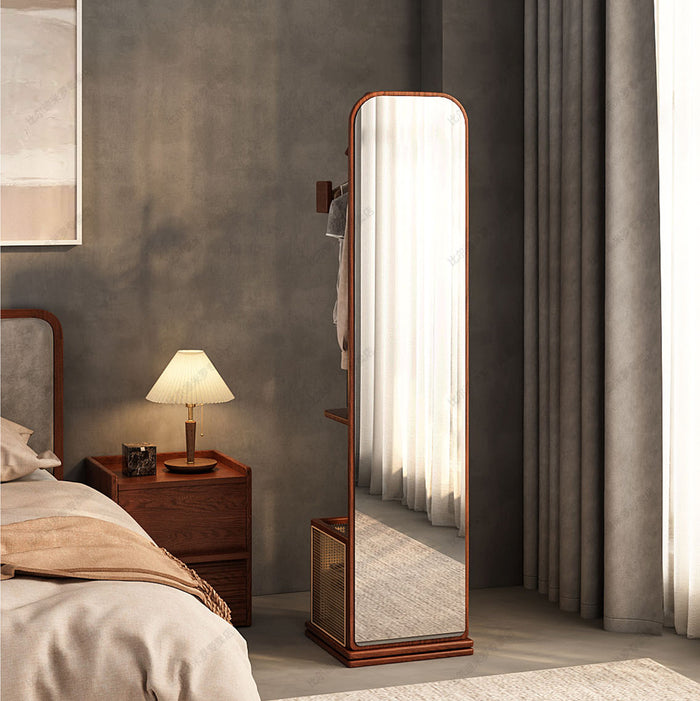 Brentwood Walnut Full-length Storage Mirror Stand