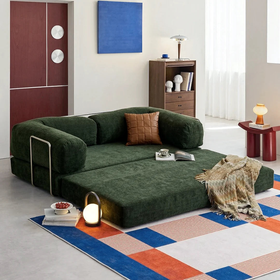 Yamada Foldable Lazy Sofa Bed, Corduroy, side view of corner leather sofas