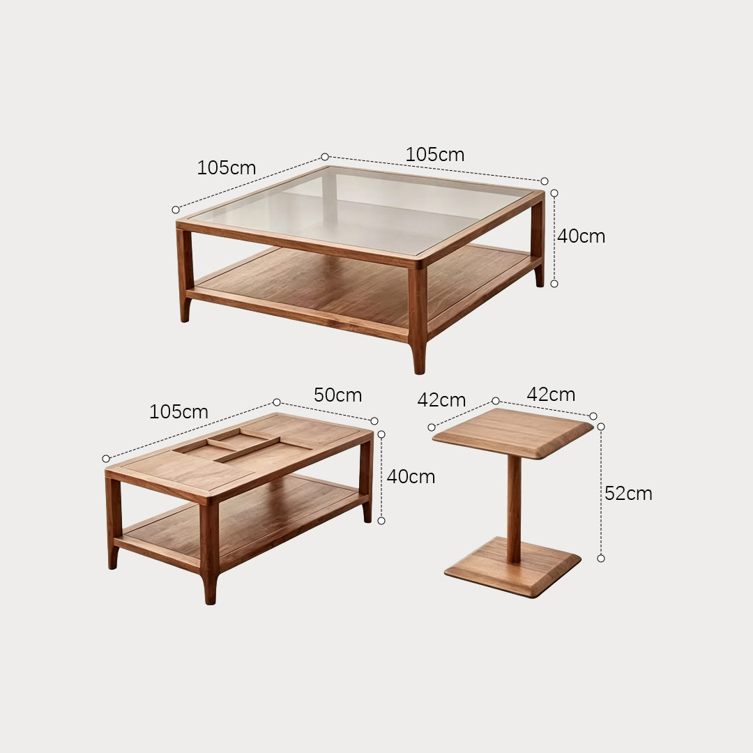 Joel Walnut Glass Top Coffee Table