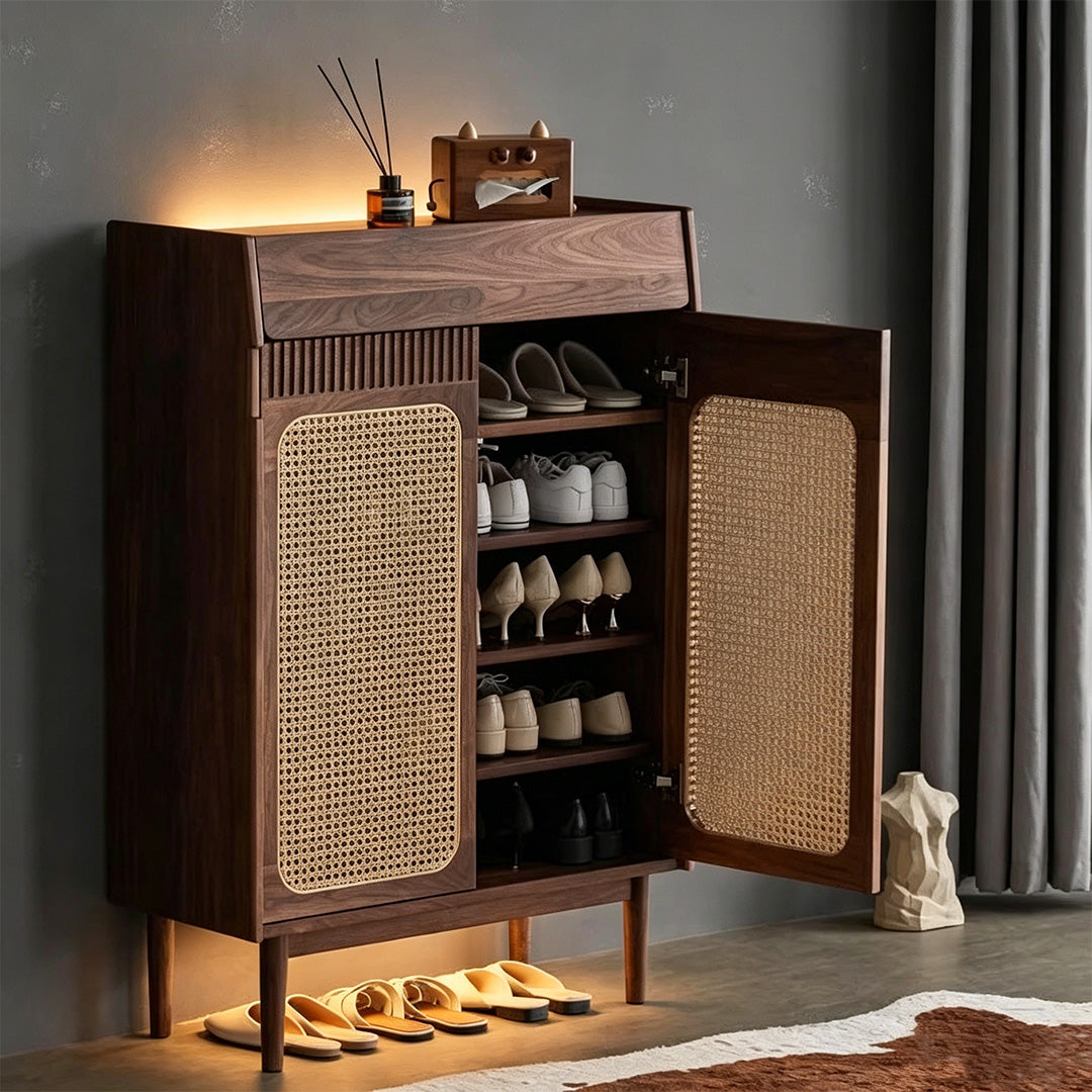Sebastian Natural Rattan & Walnut Shoe Cabinet