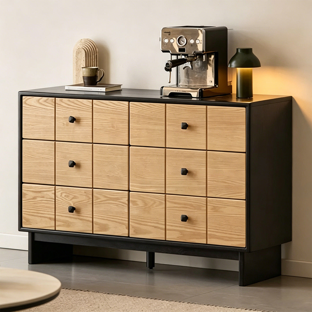 Cameron Natural Wood And Black Frame Storage Cabinet Set