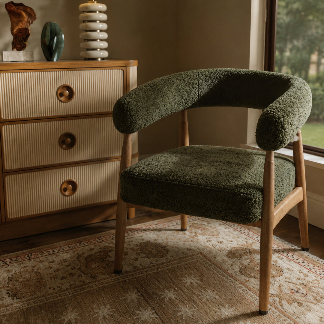 Evergreen Cove Boucle Armchair,Wood