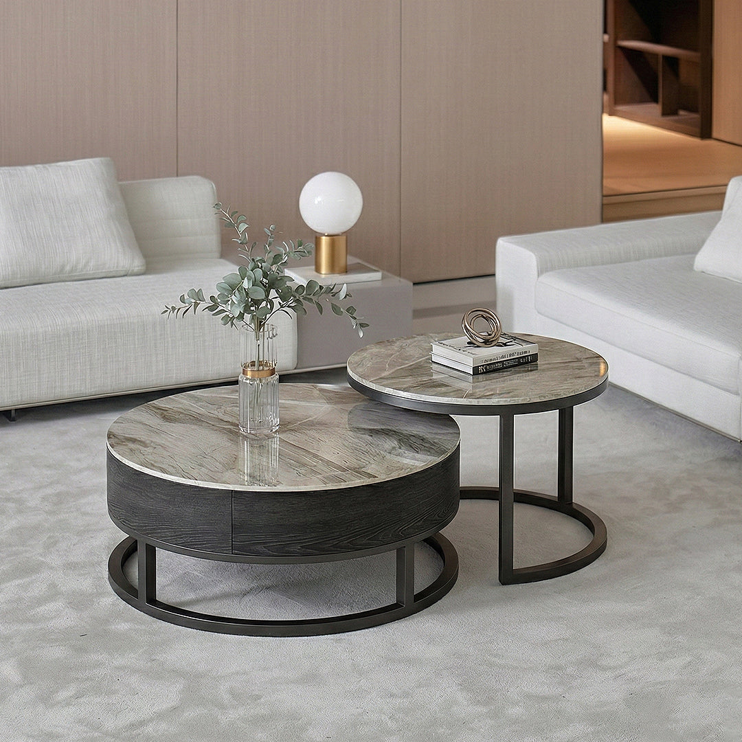 Gibs Nesting Coffee Table With TV Stand Set, Sintered Stone-Weilai Concept