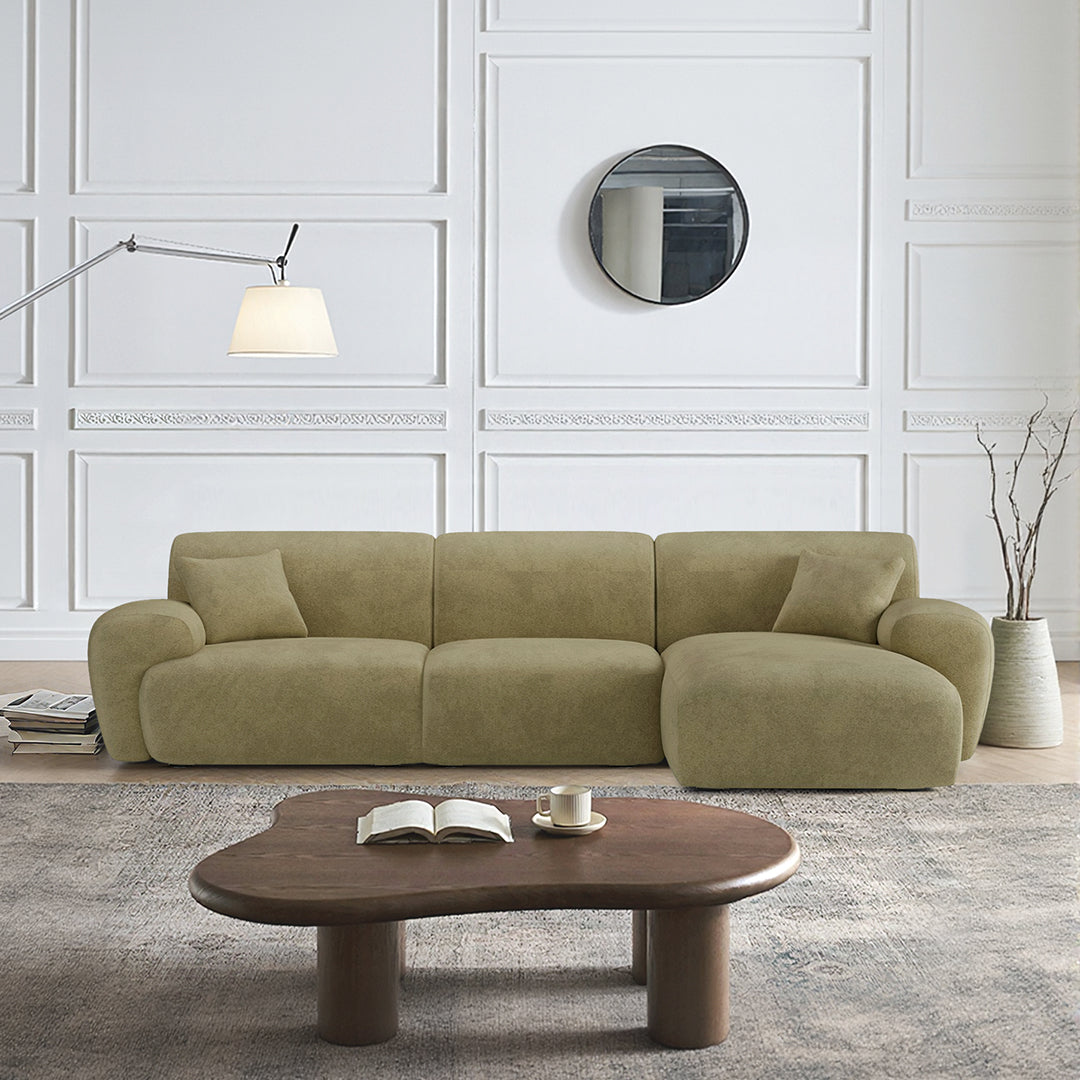 Detail view of Khatri Three Seater Corner Sofa, Chenille with coffee table for corner sofa