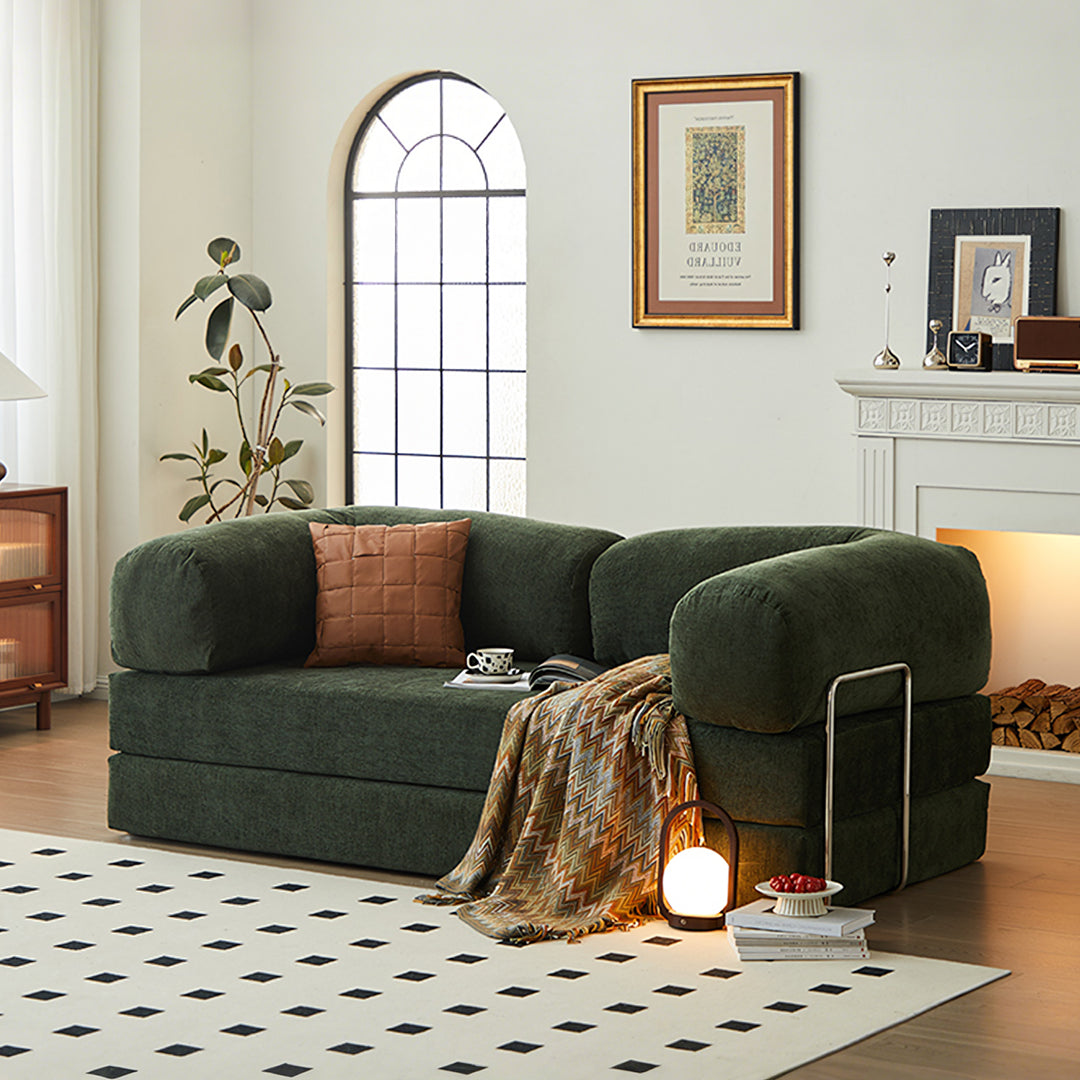 Detail view of Yamada Foldable Lazy Sofa Bed, Corduroy with corner pull out sofa bed