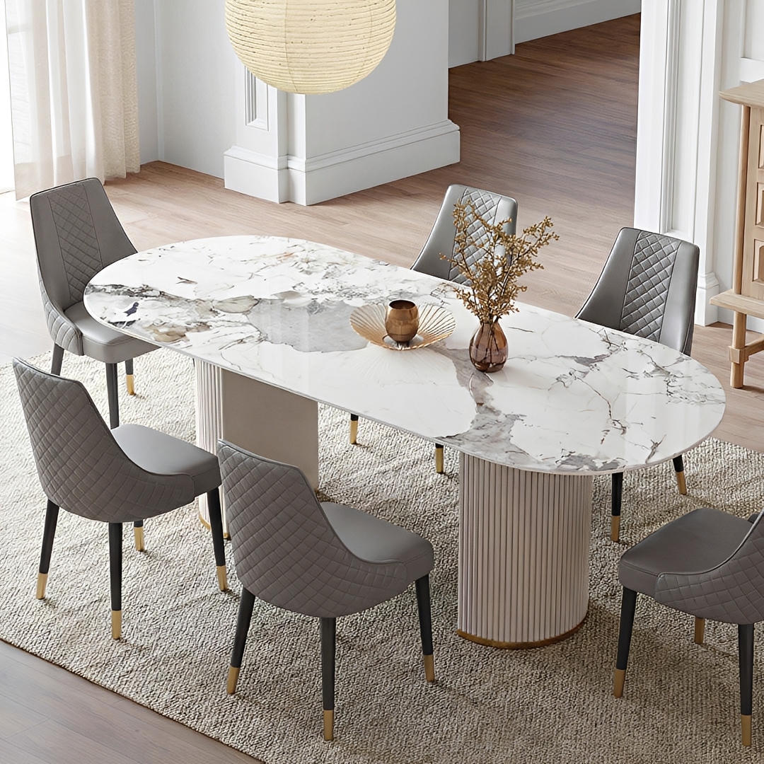 Costanza Dining Table, Sintered Stone, White - dining table round with 4 chairs
