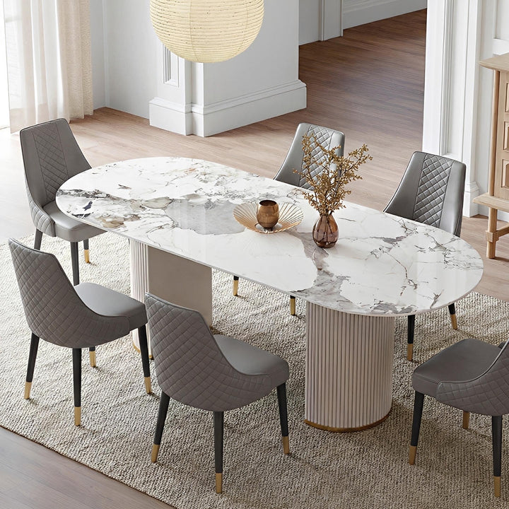 Costanza Dining Table, Sintered Stone, White - dining table round with 4 chairs