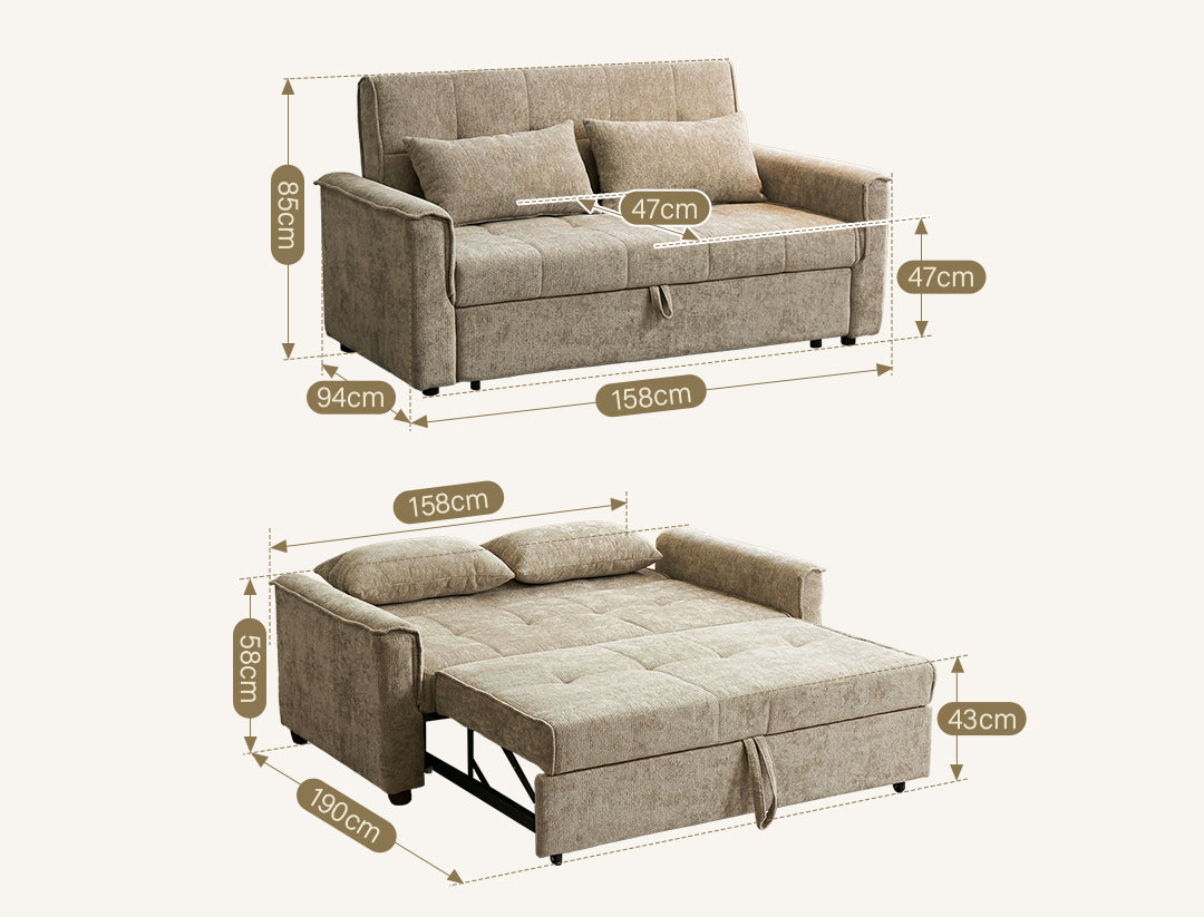 Vanta Sofa Bed Two Seater Sofa Bed, Chenille