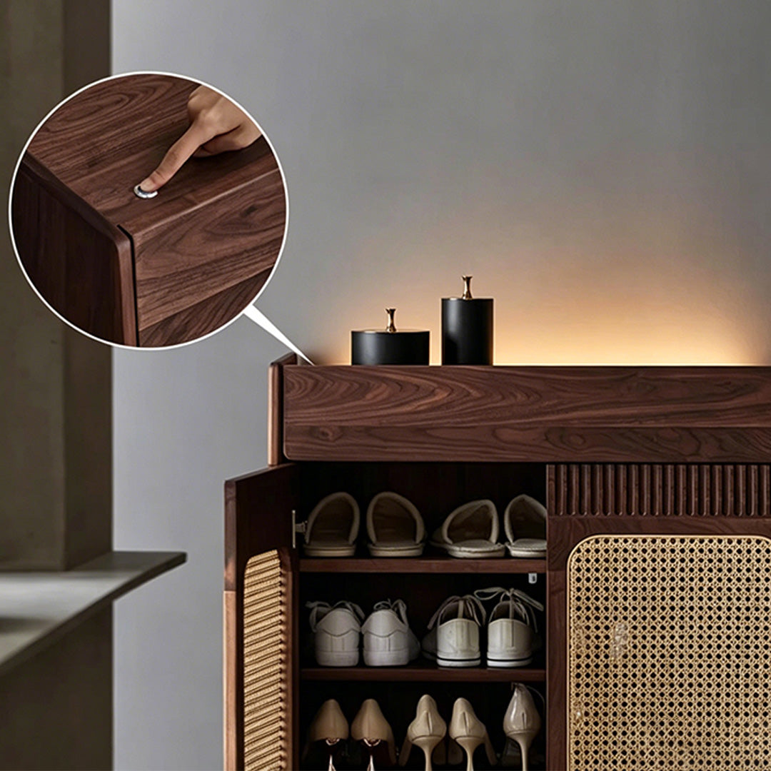 Sebastian Natural Rattan & Walnut Shoe Cabinet