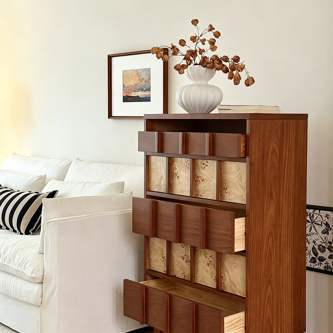Rowan Walnut & Burlwood Tall Chest