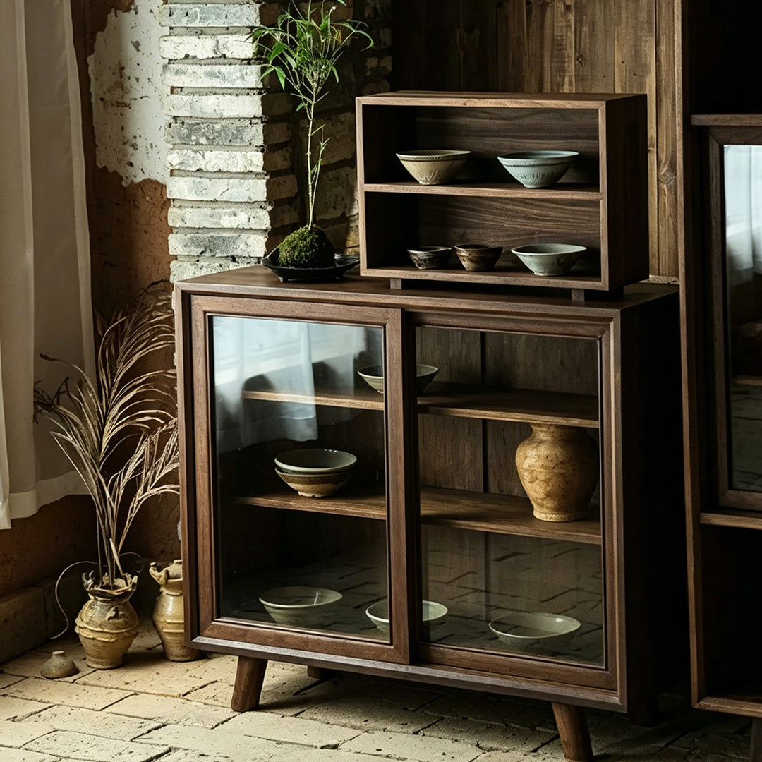 Dominic Walnut Glass-door Display Cabinet