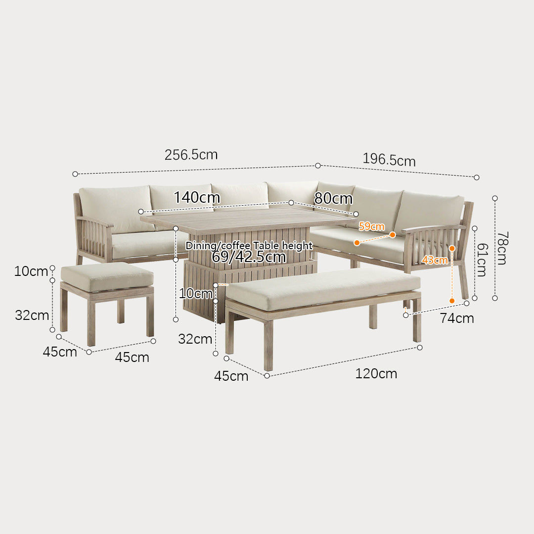 Elowen Natural Wood Outdoor Corner Sofa Set