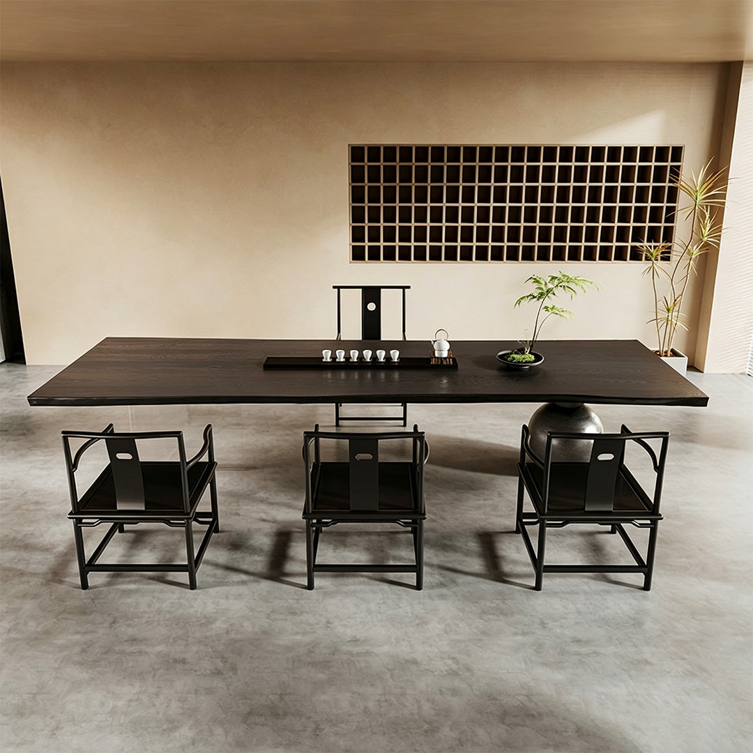 Lance Black Solid Wood Dining Table With Sculptural Bases